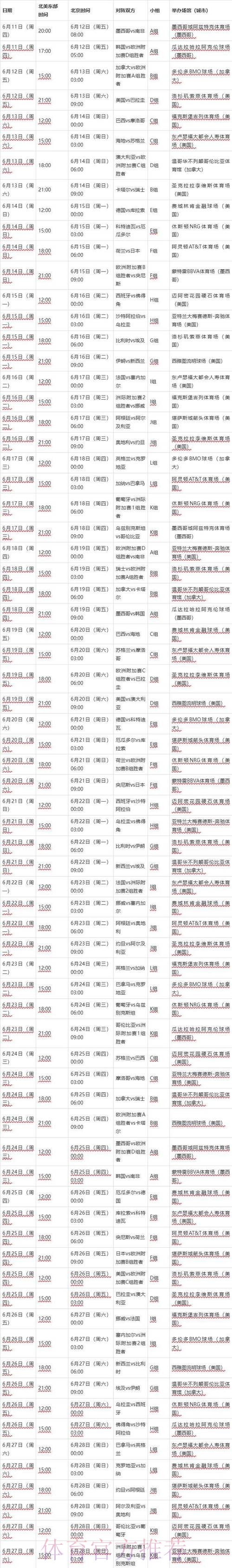 “最新公布世界杯赛事时间安排”